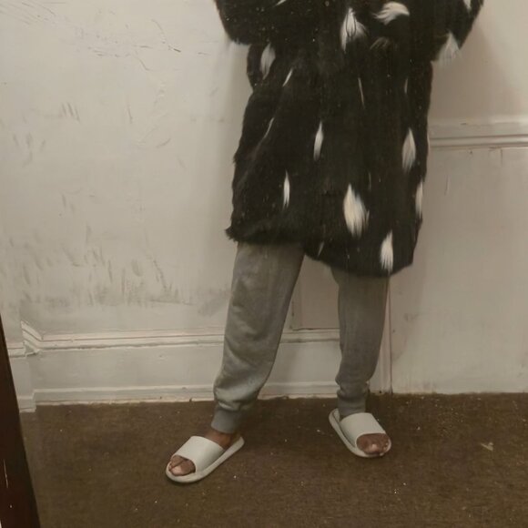 Faux Fur Jacket Mens Middle-length Black Long-sleeved Fox Fur Jacket Warm Trench - Picture 5 of 13